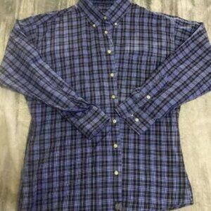 Burberry London Shirt‎ Mens XL Button Up Nova Check Plaid Print Navy USA Made